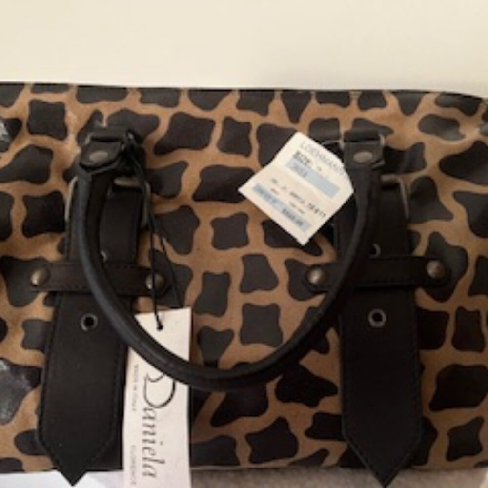 Italian Large Leather Animal Print Handbag - NEW